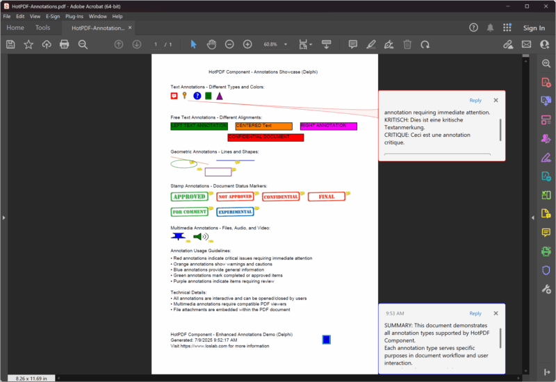 Échantillon Delphi d'Annotations PDF du Composant HotPDF